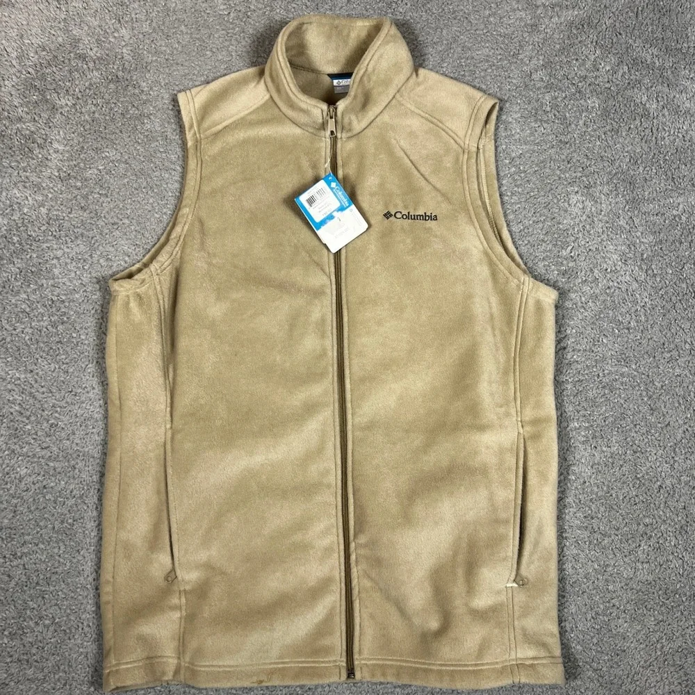 Columbia Vest Mens 2XT Granite Mountain Tan Fleece Full‎ Zip NEW Outdoo Office